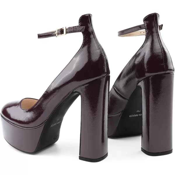 JENN ARDOR Womens Chunky Platform High Heels Closed Toe Block Pumps Ankle Strap Dress Wedding Party PumpsBordeaux RedPu