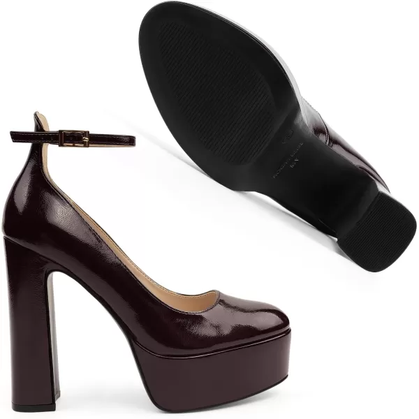 JENN ARDOR Womens Chunky Platform High Heels Closed Toe Block Pumps Ankle Strap Dress Wedding Party PumpsBordeaux RedPu