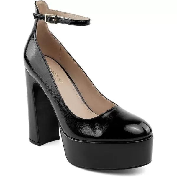 JENN ARDOR Womens Chunky Platform High Heels Closed Toe Block Pumps Ankle Strap Dress Wedding Party PumpsBlackPu