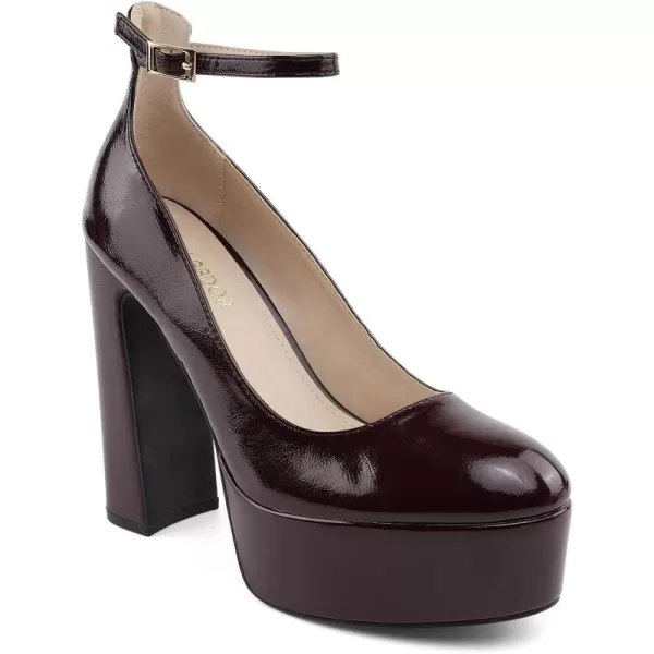 JENN ARDOR Womens Chunky Platform High Heels Closed Toe Block Pumps Ankle Strap Dress Wedding Party PumpsBordeaux RedPu