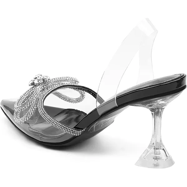 JENN ARDOR Slingback Heels for Women Low Heels Dress Shoes Bow Kitten Pumps Rhinestone Dressy Heeled SandalsBlack