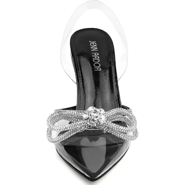 JENN ARDOR Slingback Heels for Women Low Heels Dress Shoes Bow Kitten Pumps Rhinestone Dressy Heeled SandalsBlack