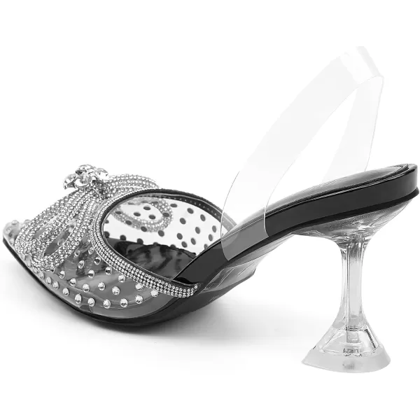JENN ARDOR Slingback Heels for Women Low Heels Dress Shoes Bow Kitten Pumps Rhinestone Dressy Heeled SandalsBlack Rhinestone