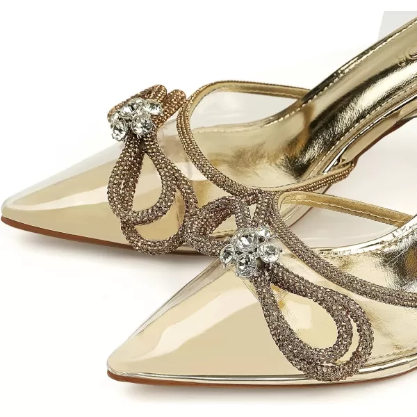 JENN ARDOR Slingback Heels for Women Low Heels Dress Shoes Bow Kitten Pumps Rhinestone Dressy Heeled SandalsGold