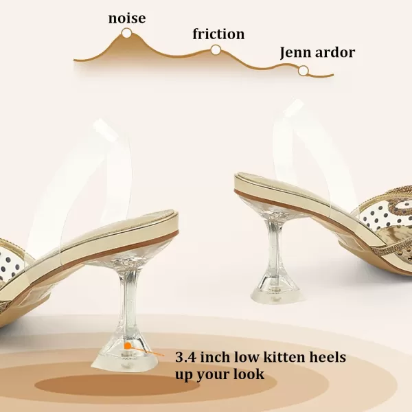 JENN ARDOR Slingback Heels for Women Low Heels Dress Shoes Bow Kitten Pumps Rhinestone Dressy Heeled SandalsGold Rhinestone