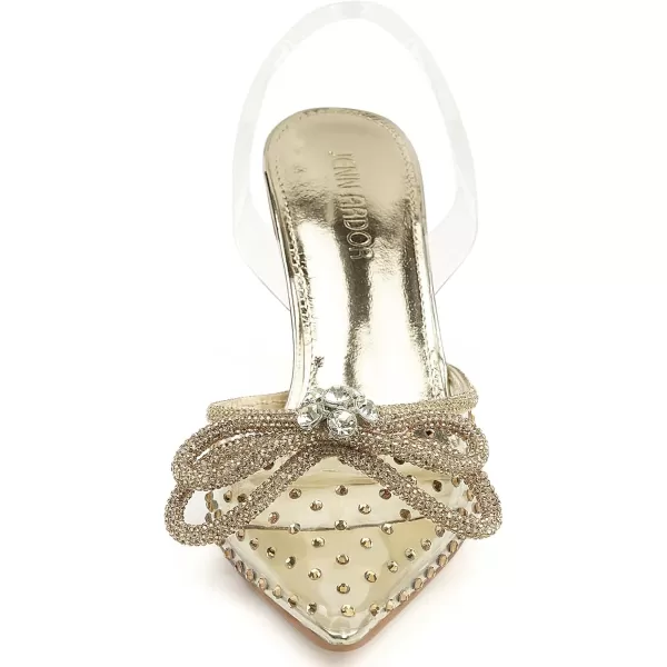 JENN ARDOR Slingback Heels for Women Low Heels Dress Shoes Bow Kitten Pumps Rhinestone Dressy Heeled SandalsGold Rhinestone