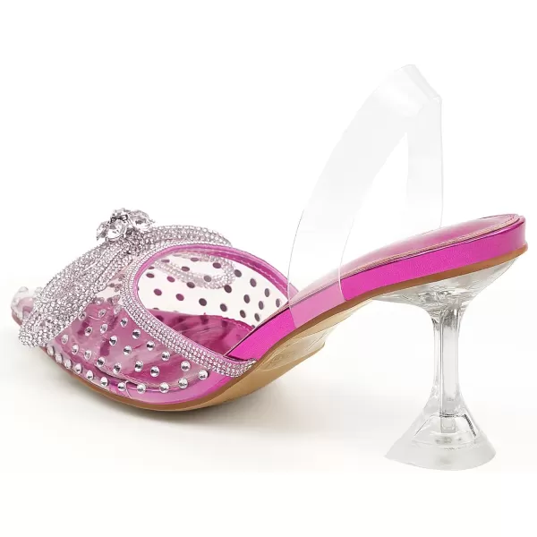 JENN ARDOR Slingback Heels for Women Low Heels Dress Shoes Bow Kitten Pumps Rhinestone Dressy Heeled SandalsPink Rhinestone