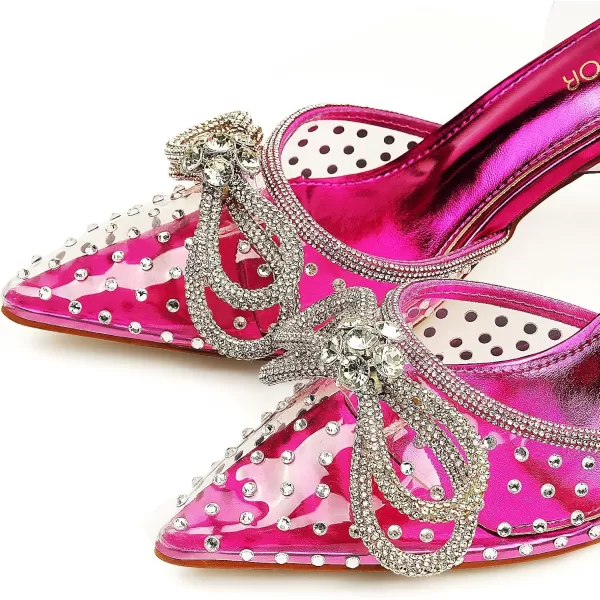 JENN ARDOR Slingback Heels for Women Low Heels Dress Shoes Bow Kitten Pumps Rhinestone Dressy Heeled SandalsPink Rhinestone