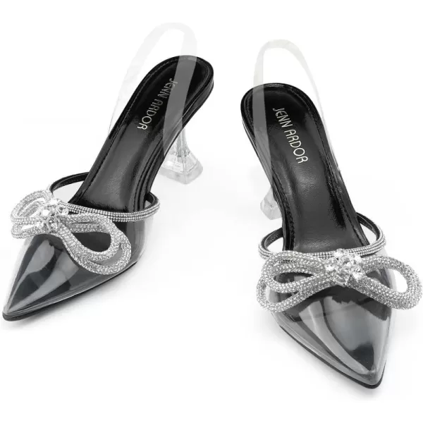 JENN ARDOR Slingback Heels for Women Low Heels Dress Shoes Bow Kitten Pumps Rhinestone Dressy Heeled SandalsBlack