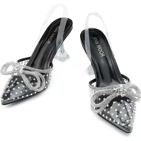 JENN ARDOR Slingback Heels for Women Low Heels Dress Shoes Bow Kitten Pumps Rhinestone Dressy Heeled SandalsBlack Rhinestone