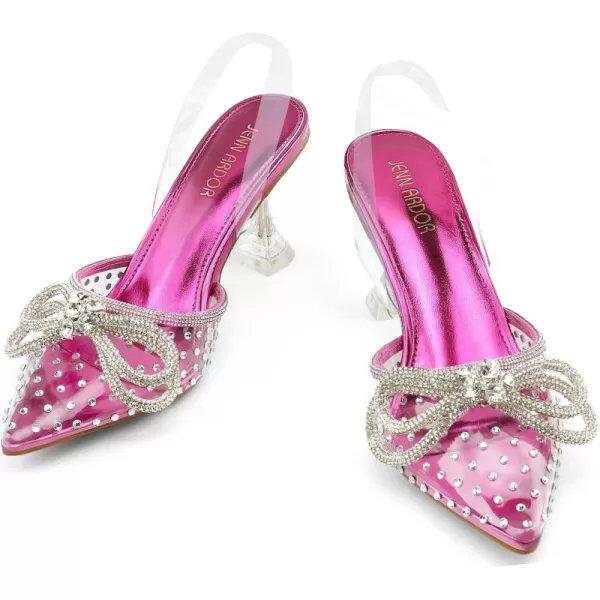 JENN ARDOR Slingback Heels for Women Low Heels Dress Shoes Bow Kitten Pumps Rhinestone Dressy Heeled SandalsPink Rhinestone