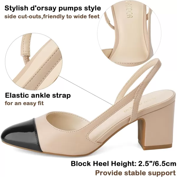 JENN ARDOR Closed Toe Chunky Heels Slingback Pumps Block Dress Shoes Women Comfort Classic Splicing Pointy Cap Toe Low Heels Sandals 25 inch for WeddingNude