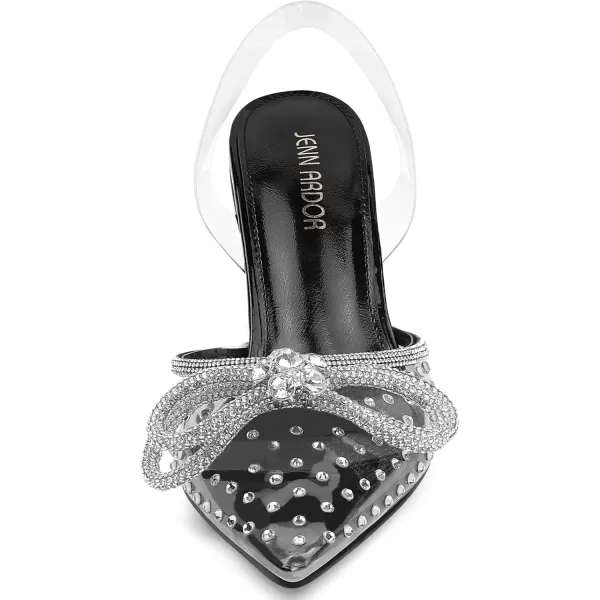 JENN ARDOR Slingback Heels for Women Low Heels Dress Shoes Bow Kitten Pumps Rhinestone Dressy Heeled SandalsBlack Rhinestone