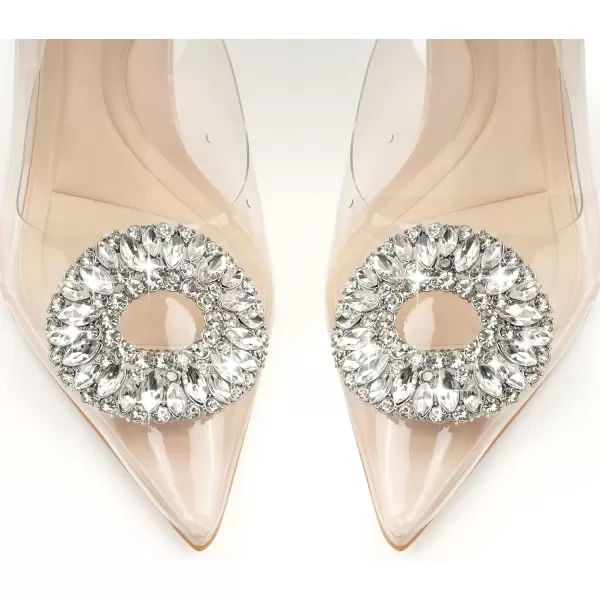 JENN ARDOR Slingback Pumps Pointed Closed Toe Transparent Heels with Rhinestones Comfortable Clear Stiletto Strappy High Heeled Sandals Wedding Dress Shoes for WomenBeige