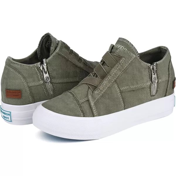 JENN ARDOR Wedge Sneakers for Women Fashion Canvas Shoes Casual Platform Hidden Heel Womens Slip On Sneaker Non Slip Side ZipperOlive