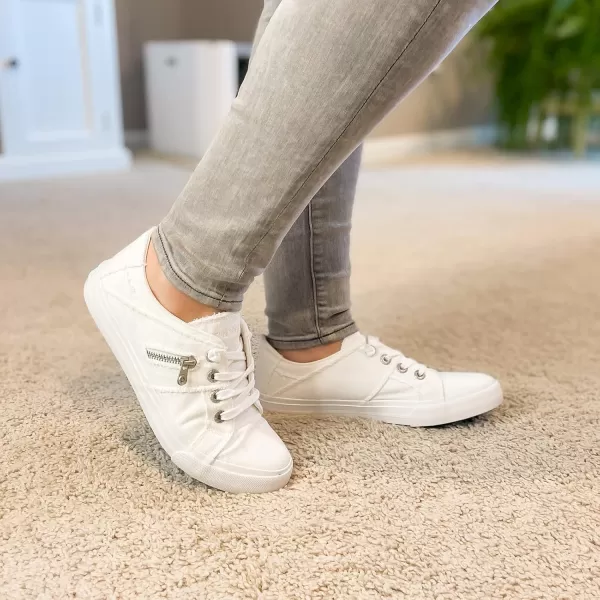 JENN ARDOR Women Sneakers Low Top Slip On Fashion Shoes Lace up Canvas Flats Walking Running ShoesWhite
