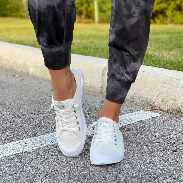 JENN ARDOR Womens Canvas Sneaker Slipons Loafers Shoes for Womens Fashion Casual Canvas Round Toe Soft Comfortable Walking FlatsWhite  Shoelace