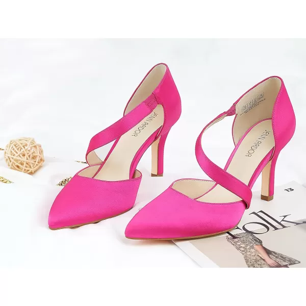 JENN ARDOR Womens Closed Toe Heels for Women 3 inch Stilettos Professional DOrsay Pumps Sexy Ankle Strap Pointed Wedding Bride Evening Party Office Ladies Dress Shoes High HeelsFuchsia Pink