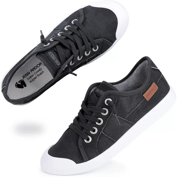 JENN ARDOR Womens Comfortable Elastic Shoes Stylish Canvas Fashion Sneakers Cute Lightweight Slip On Shoes Casual Flats for WalkingAllmatch Gray Black