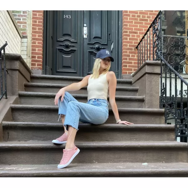 JENN ARDOR Womens Comfortable Elastic Shoes Stylish Canvas Fashion Sneakers Cute Lightweight Slip On Shoes Casual Flats for WalkingBlight Pink