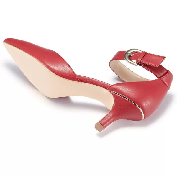 JENN ARDOR Womens Kitten Heel Pumps Ladies Closed Pointed Toe DOrsay Ankle Strap Dress StilettoRed