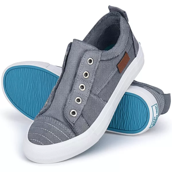 JENN ARDOR Womens Slip On Fashion Sneakers No Laces Comfortable Casual Low Canvas Sneakers Flats Walking ShoesGrey