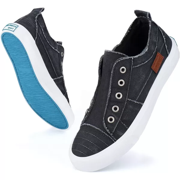 JENN ARDOR Womens Slip On Fashion Sneakers No Laces Comfortable Casual Low Canvas Sneakers Flats Walking ShoesGrey Blacksmoked Twill
