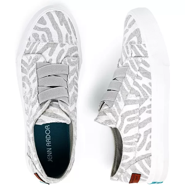 JENN ARDOR Womens Stylish Slip On Sneakers No Laces Elastic Low Top Canvas Sneakers Trendy Flats Comfortable Casual Walking ShoesGreyWhite Zebra Canvas