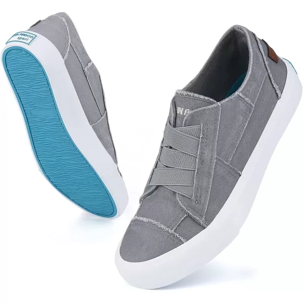 JENN ARDOR Womens Stylish Slip On Sneakers No Laces Elastic Low Top Canvas Sneakers Trendy Flats Comfortable Casual Walking ShoesLight Greysmoked Twill