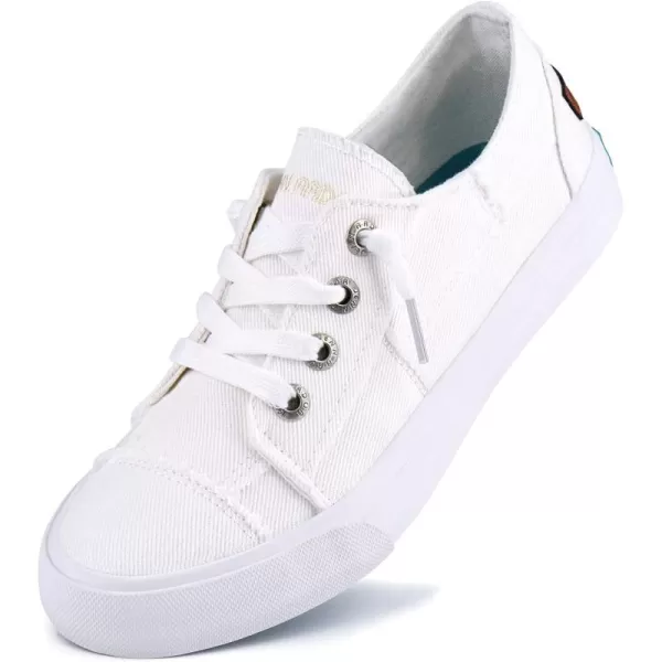JENN ARDOR Slip On Canvas Shoes for Women Low Top Fashion Sneakers Comfortable Walking FlatsAmilky White