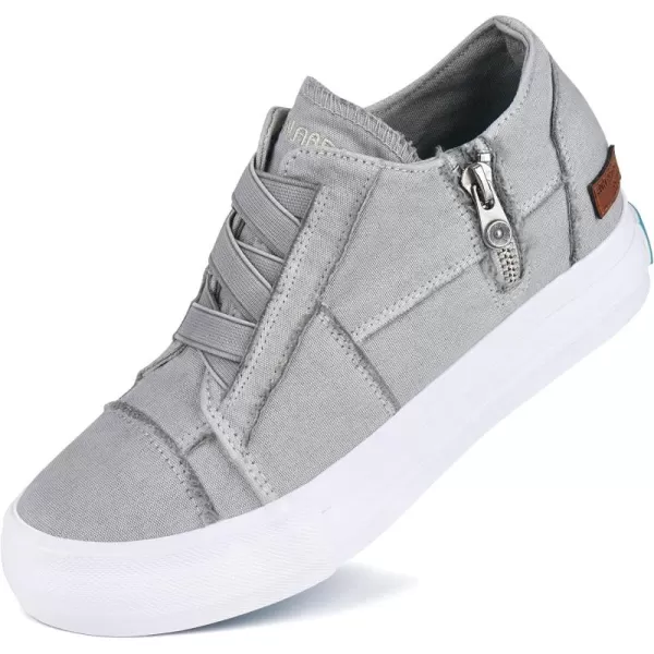 JENN ARDOR Wedge Sneakers for Women Fashion Canvas Shoes Casual Platform Hidden Heel Womens Slip On Sneaker Non Slip Side ZipperLight Grey