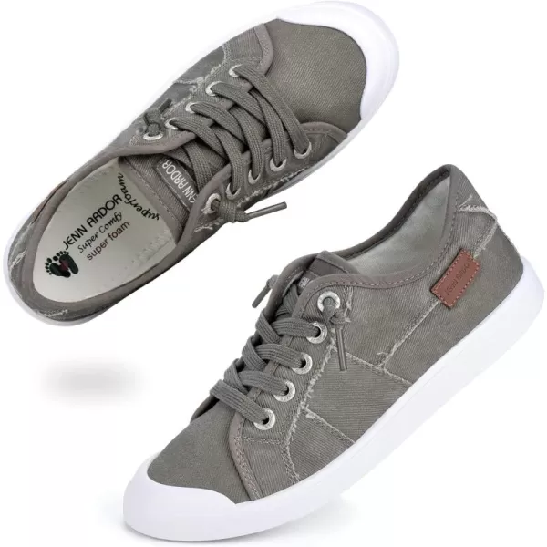 JENN ARDOR Womens Canvas Sneaker Slipons Loafers Shoes for Womens Fashion Casual Canvas Round Toe Soft Comfortable Walking FlatsGrey  Shoelace