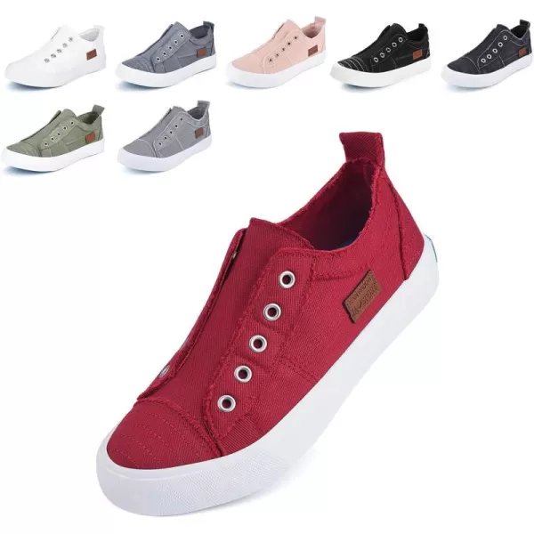 JENN ARDOR Womens Slip On Fashion Sneakers No Laces Comfortable Casual Low Canvas Sneakers Flats Walking ShoesRedsmoked Twill