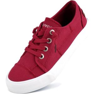 imageJENN ARDOR Fashion Slip On Sneakers for Women Classic Low Top Canvas Shoes Notie Adjustable Lace Up Flats Women Summer Shoes Breathable Comfortable Casual Sneakers for Women WalkingAchristmas Red