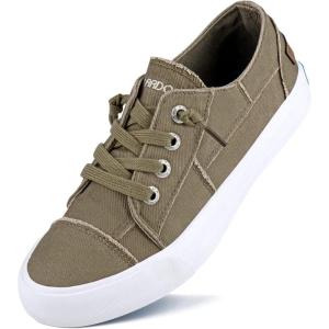 imageJENN ARDOR Fashion Slip On Sneakers for Women Classic Low Top Canvas Shoes Notie Adjustable Lace Up Flats Women Summer Shoes Breathable Comfortable Casual Sneakers for Women WalkingAcoffee