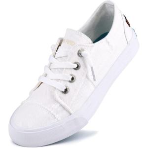 imageJENN ARDOR Fashion Slip On Sneakers for Women Classic Low Top Canvas Shoes Notie Adjustable Lace Up Flats Women Summer Shoes Breathable Comfortable Casual Sneakers for Women WalkingAmilky White