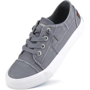 imageJENN ARDOR Fashion Slip On Sneakers for Women Classic Low Top Canvas Shoes Notie Adjustable Lace Up Flats Women Summer Shoes Breathable Comfortable Casual Sneakers for Women WalkingAsmoky Grey