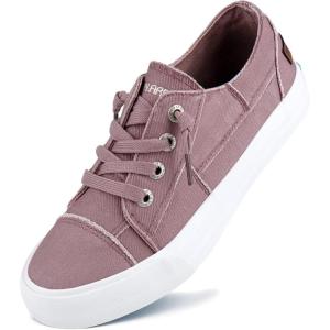imageJENN ARDOR Fashion Slip On Sneakers for Women Classic Low Top Canvas Shoes Notie Adjustable Lace Up Flats Women Summer Shoes Breathable Comfortable Casual Sneakers for Women WalkingApink