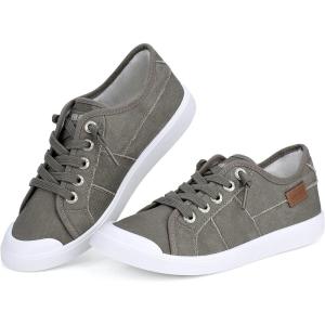 imageJENN ARDOR Womens Comfortable Fall Shoes Stylish Canvas Fashion Sneakers Cute Lightweight Slip On Shoes Casual Flats for WalkingA Vintage Graybrown