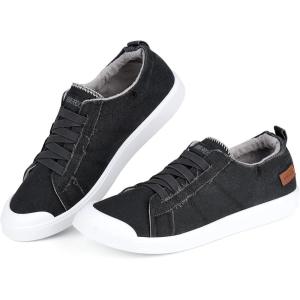 imageJENN ARDOR Womens Comfortable Fall Shoes Stylish Canvas Fashion Sneakers Cute Lightweight Slip On Shoes Casual Flats for WalkingBgray Black
