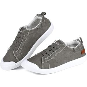 imageJENN ARDOR Womens Comfortable Fall Shoes Stylish Canvas Fashion Sneakers Cute Lightweight Slip On Shoes Casual Flats for WalkingBgraybrown