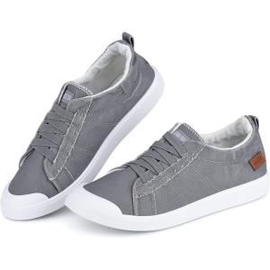 imageJENN ARDOR Womens Comfortable Fall Shoes Stylish Canvas Fashion Sneakers Cute Lightweight Slip On Shoes Casual Flats for WalkingBlight Grey