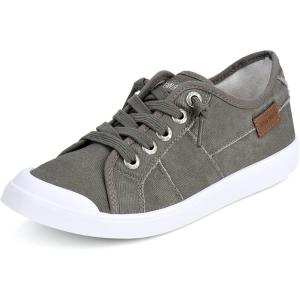 imageJENN ARDOR Womens Slip On Sneakers Casual Canvas Shoes Fashion Closed Round Toe Flats Fixed Laceup Comfy Lowtop for Walking Solid Pattern Ladies ShoesGrey