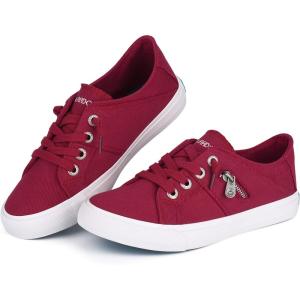 imageJENN ARDOR Womens Fashion Slip on Sneakers Tennis Shoes Non Slip Casual Canvas Shoes for Women Comfortable Walking Shoes Low Top Sneakers Flats with ZipperRed23
