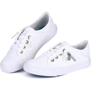 imageJENN ARDOR Womens Fashion Slip on Sneakers Tennis Shoes Non Slip Casual Canvas Shoes for Women Comfortable Walking Shoes Low Top Sneakers Flats with ZipperWhite23