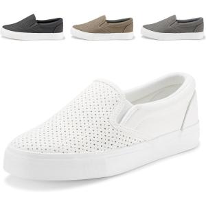 imageJENN ARDOR Womens Fashion Sneakers Perforated Slip on Flats Comfortable Walking Casual ShoesAwhite