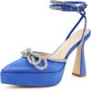 imageJENN ARDOR Womens Platform Heels Ankle Strap Pumps High Heeled Pointed Toe Stiletto High Heel Sandals Rhinestones Bow Knot Party Prom Dress Pumps Shoes for WomenRoyal Blue