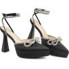 imageJENN ARDOR Womens Platform Heels Ankle Strap Pumps High Heeled Pointed Toe Stiletto High Heel Sandals Rhinestones Bow Knot Party Prom Dress Pumps Shoes for WomenBlack