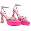 imageJENN ARDOR Womens Platform Heels Ankle Strap Pumps High Heeled Pointed Toe Stiletto High Heel Sandals Rhinestones Bow Knot Party Prom Dress Pumps Shoes for WomenHot Pink