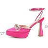 imageJENN ARDOR Womens Platform Heels Ankle Strap Pumps High Heeled Pointed Toe Stiletto High Heel Sandals Rhinestones Bow Knot Party Prom Dress Pumps Shoes for WomenHot Pink